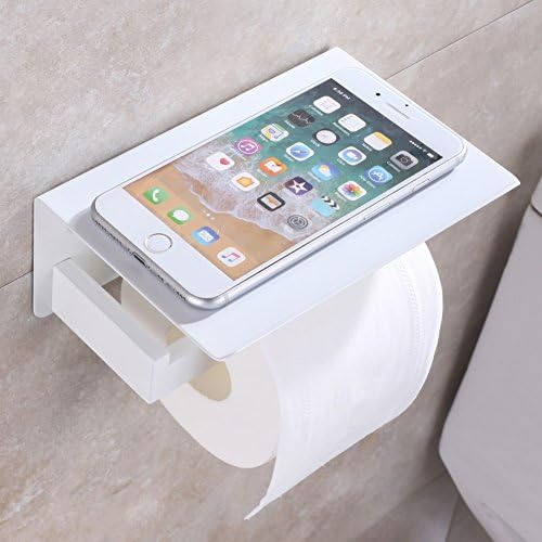 Toilet Paper Holder with Storage Shelf, Aomasi SUS304 Stainless Steel Multirole Household Commercial Tissues Phones Wipes Toiletries Dispensers Wall Mounted, Matte White