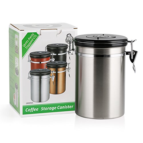 Large Coffee Container,Ground or Whole Beans Fresher for Longe,Stainless Steel Silver Vacuum Sealed Food Storage Container for Suger, Tea,Coffee(22 OZ)