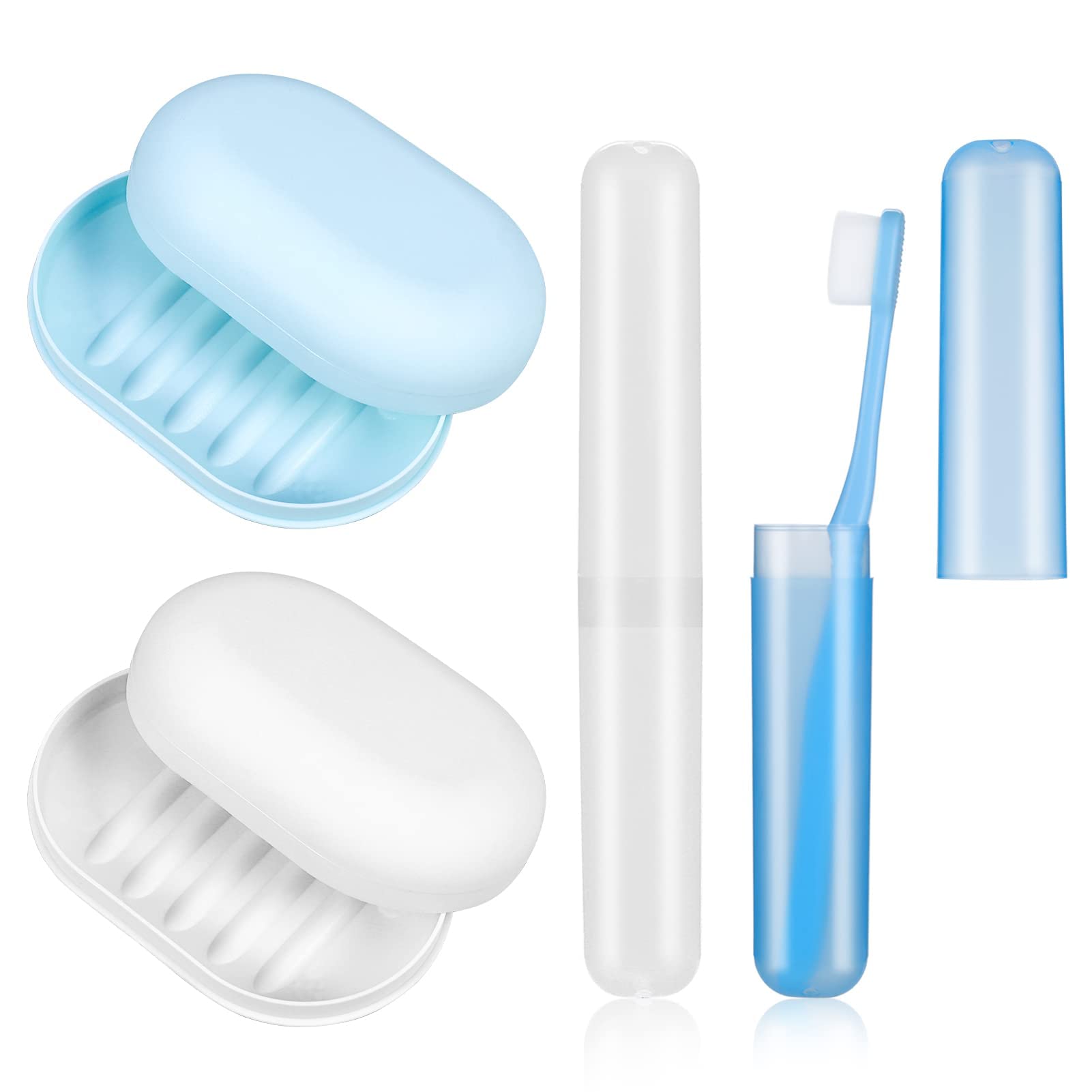HREDZEO Travel Soap Case Toothbrush Case Set,4 Pcs Soap Dish with Lid Toothbrush Cup Cases Travel Soap Box Toothbrush Cover for Home Travel Camping