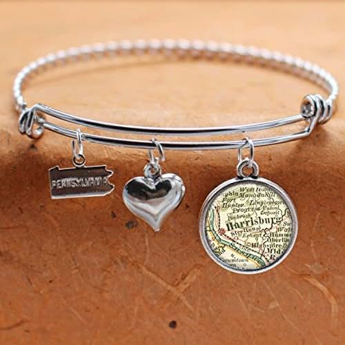 Map Charm Bracelet Harrisburg PA State of