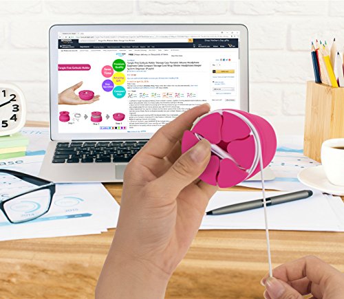 Tangle-Free Earbuds Holder Storage Case Portable Silicone Headphone Earphone Cable Compact Storage Cord Wrap Winder Headphones Keeper System Organizer (Black Red)