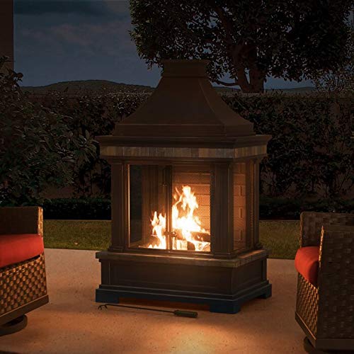 Outdoor Fireplace Brownston Steel Wood Burning Weather Resistant Fireplace with Log Grate and Fire Poker