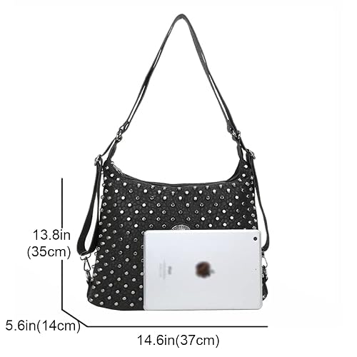 Women's Skull Tote Bag - Faux Leather Shoulder Bag With Rivets & Tassel Punk Style Purse - View #2