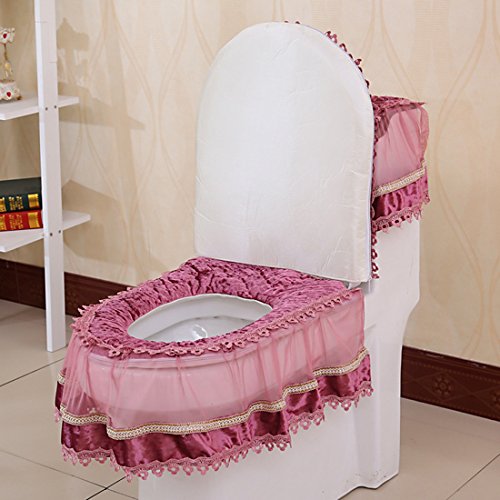 Freahap Toilet Cover Set Lace Bathroom Decor Tank Cover Toilet Lid Cover Toilet Seat Cover Purple