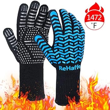 ReHaffe Grill Gloves,1472℉ Extreme Heat Resistant Gloves, Food Grade XL Grilling Gloves, Silicone Anti-Slip BBQ Grill Gloves for Grilling, Barbecue,Cooking, Baking, Cutting