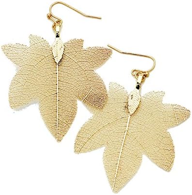 Women's Gold Tone Filigree Maple Leaf Earrings,1.75" x 2.5"