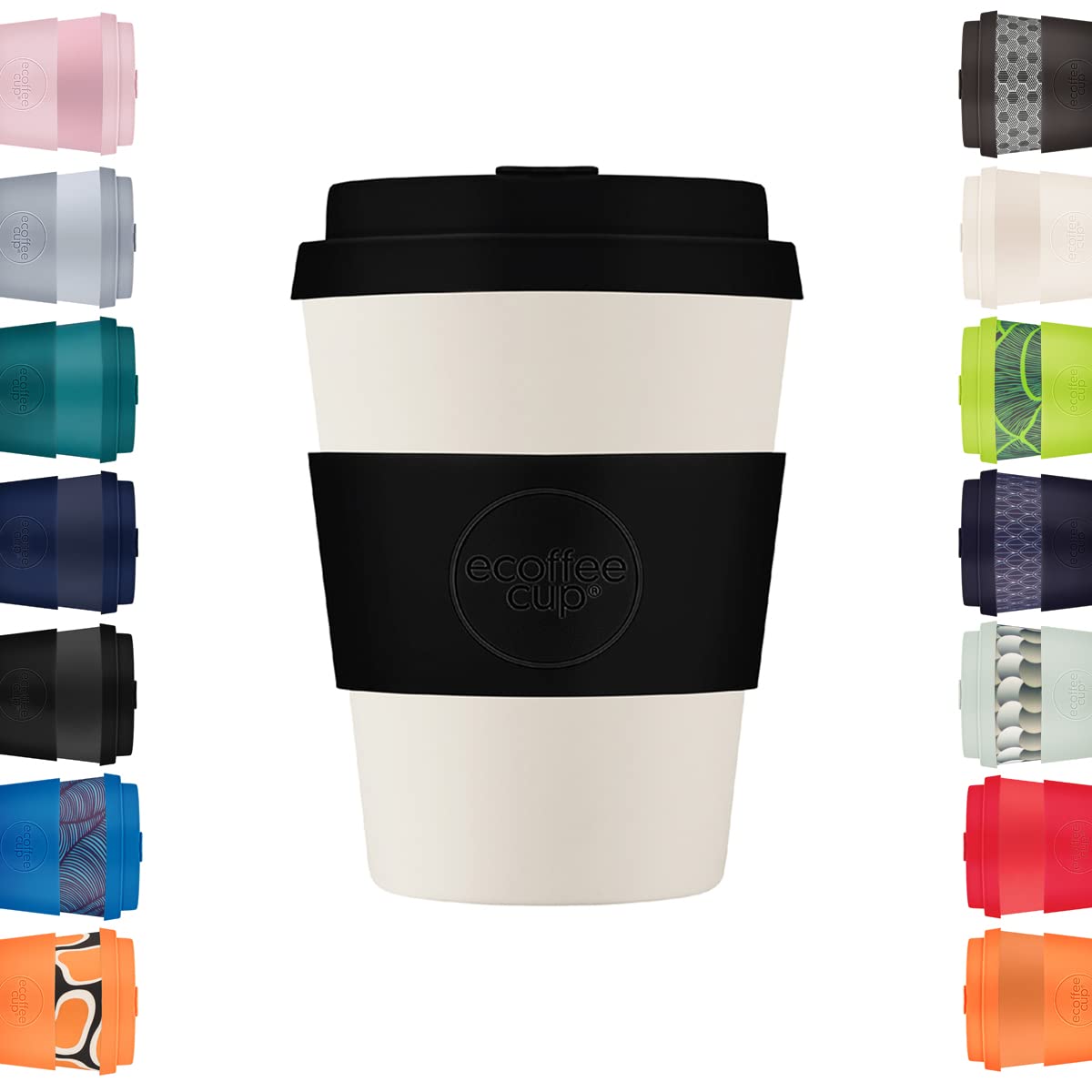 Ecoffee Cup 12oz 350ml Reusable Eco-Friendly 100% Plant Based Coffee Cup with Silicone Lid & Sleeve - Melamine Free & Biodegradable Dishwasher/Microwave Safe Travel Mug, Black Nature — image 1