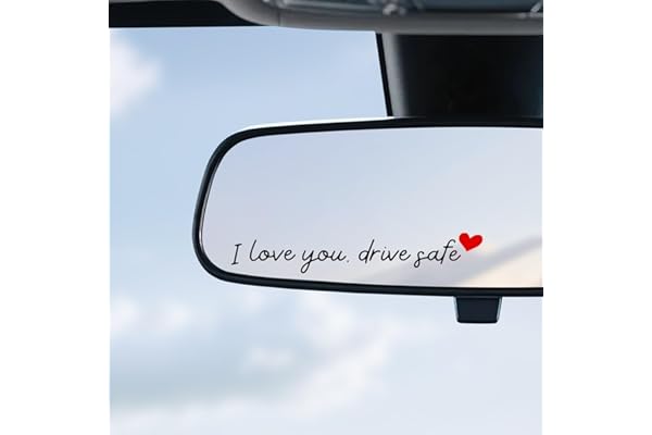 JUSTTOP 4PCS Car Decal,Decorative Rearview Mirror Sticker,I Love You Drive Safe Car Sticker,Auto Sticker and Decal,Car Decor for Women,Car Accessories,Fits Most Vehicles,Direct-Stick(Black&Red)
