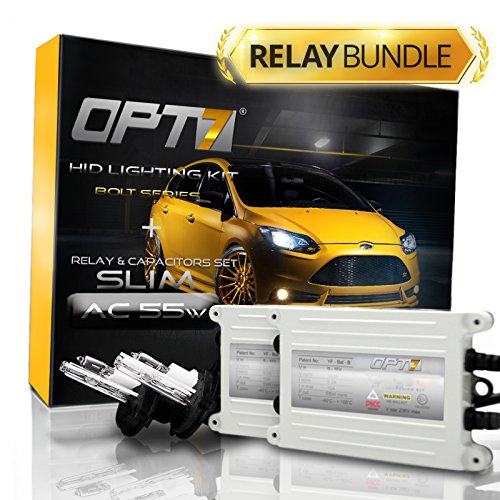 OPT7 Bolt AC 55w HID Xenon Conversion Kit w/ Relay Harness & Capacitors - 2 Year Warranty - 9007 Hi-Lo (8000K, Ice Blue)