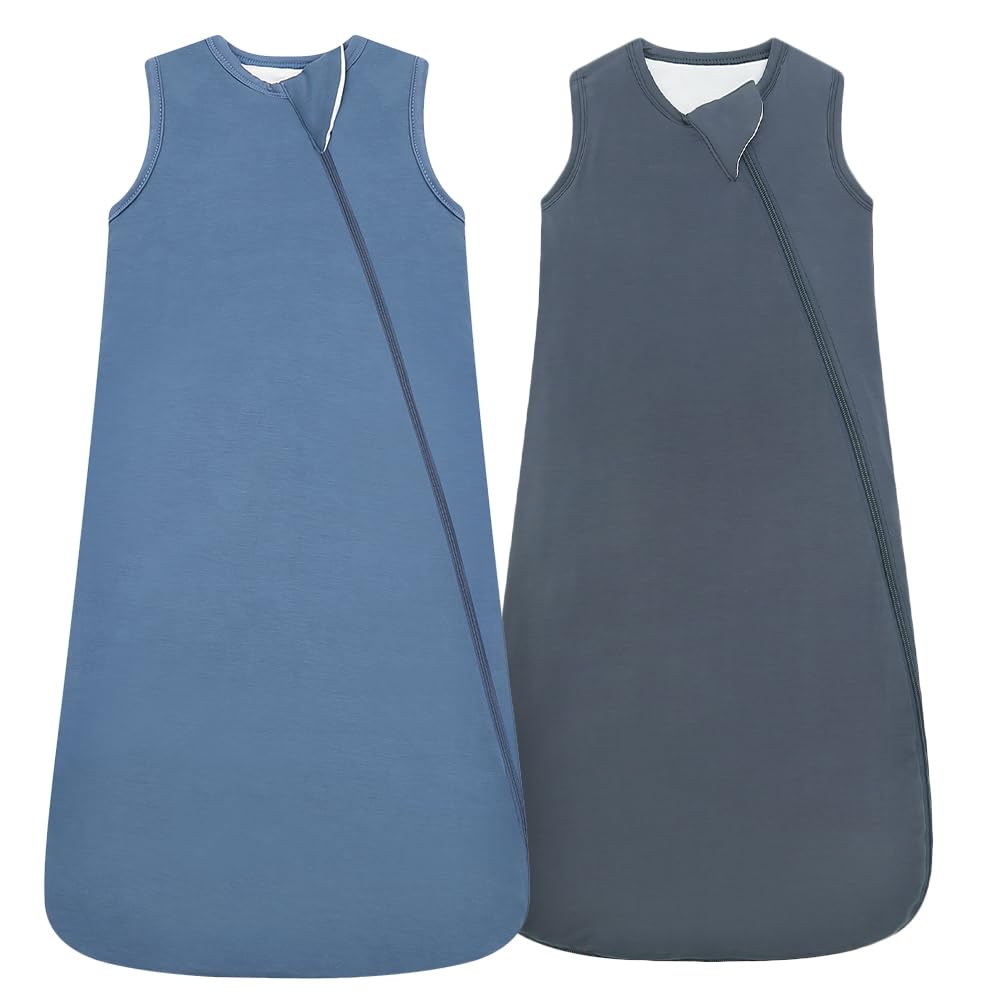 Photo 1 of HAPIU Unisex Rayon Made from Bamboo Baby Sleep Sack TOG 1.0, 2-Way Zipper YKK, Wearable Blanket Toddler, 18-36 Months,Moonlight Blue&Dark Grey