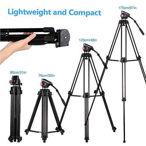 Andoer Heavy Duty Tripod, Aluminum Twin Tube Tripod with Max Load of
