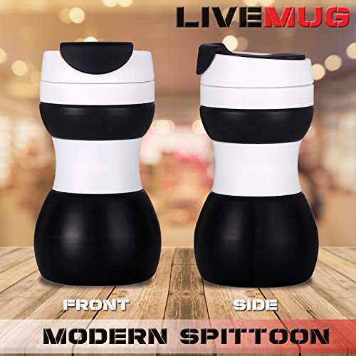 LIVEMUG Spittoon Bottle for Chewing Tobacco | Portable Spit Cup, Collapsible Silicone Dip Spitting Accessories | Spill Resistant Spitter Jug with Lid | Travel Spitune, Fits Cup Holders, 17 Oz, Black