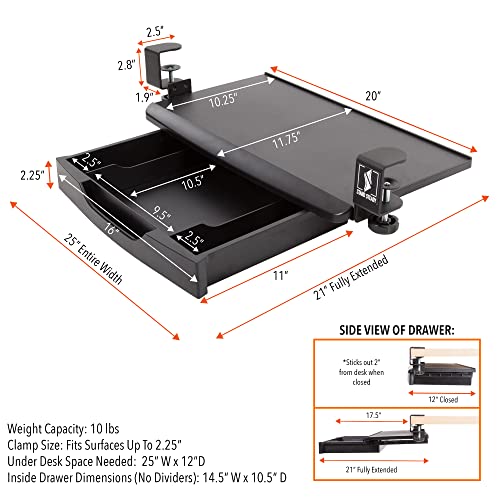 Stand Steady ClampOn Keyboard Tray with Drawer 2in1 Under Desk