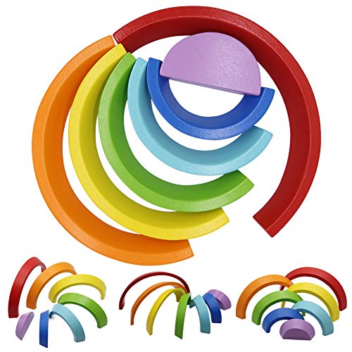 image for MorTime Wooden Rainbow Stacker, Tunnel Stacking Game, Jigsaw Puzzles E