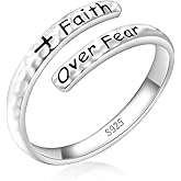 Tufeney Inspirational Hammered Ring for Women - 925 Sterling Silver Hypoallergenic Hope Cross Adjustable Wrap Ring Religions Jewelry Encouragement Gift
