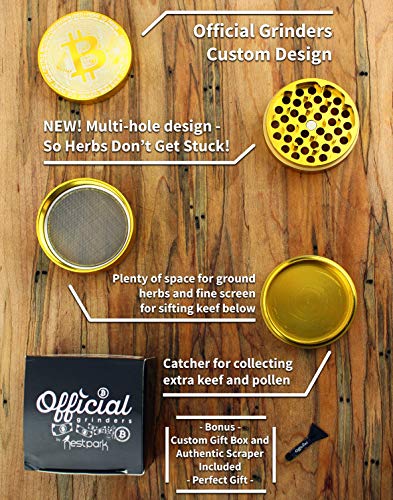 image for nestpark Official Bitcoin Coin Herb Grinder - Non Stick Multi Hole Des