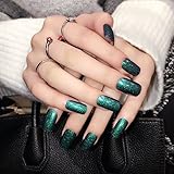 Gorgeous Dark Green Pre-designed Acrylic Nail Tips UV Gel Glitter False Nails Square Top Long Size Manicure Decoration Tips Z361