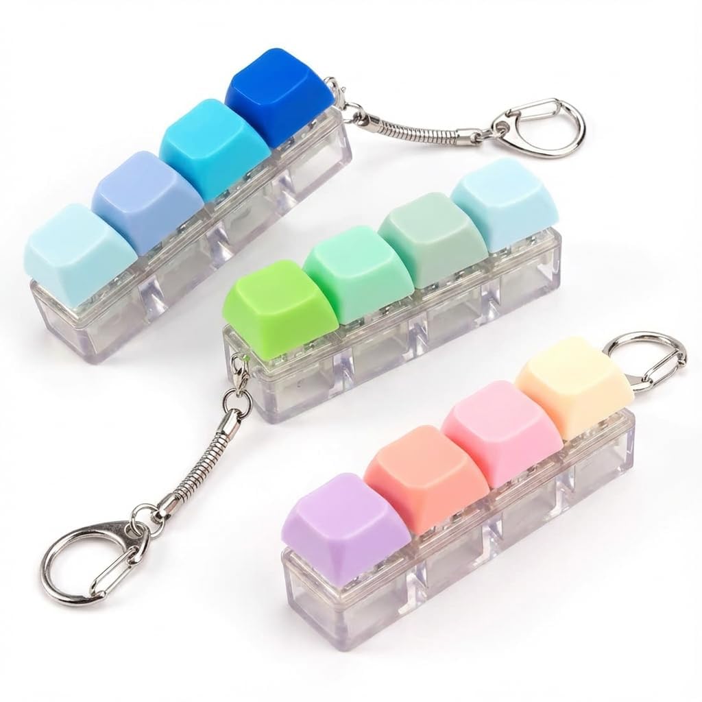 3 Pcs Keyboard Fidget Toy,Clicker Mini 4-Button Keyboard Keychain Stress Relief Fidget Toys Funny Keyring Finger Adult Decompression Toys for Office School Home and Travel Fashionable Functional Gifts