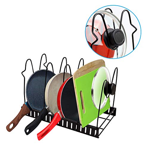 Mocoum Frying Pan Organizer Rack, Height Adjustable Pot and Pan Rack Organizer Cast Iron Skillets Pot Bakeware Plate Lid Holder for Kitchen, Counter, Cabinet, Pantry Storage and Organization - Thumbnail 2