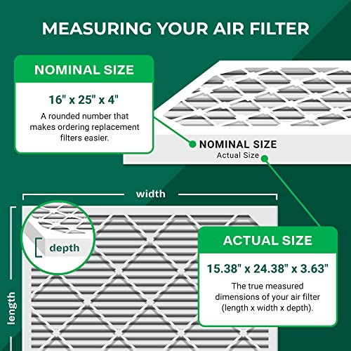 Filterbuy 16x25x4 Air Filter MERV 8 Dust Defense (6Pack), Pleated HVAC
