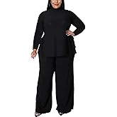 MRSFITOK Plus Size 2 Piece Outfits for Women Pants Sets Sexy Elegant Long Sleeve Split Shirt Bodycon Casual tracksuits