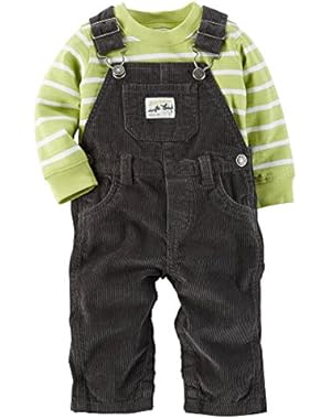 Carter's Boy's L/S 2-Piece Striped Shirt and Overalls Set; Green/Black, NB