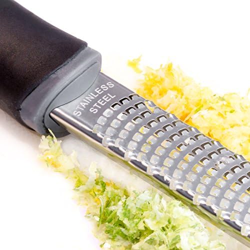 Zester, Chef Trusted Stainless Steel Grater, Cheese, Lemon, Ginger & Potato Zester with Plastic Cover, Long Ergonomic Handle with Rubber Base