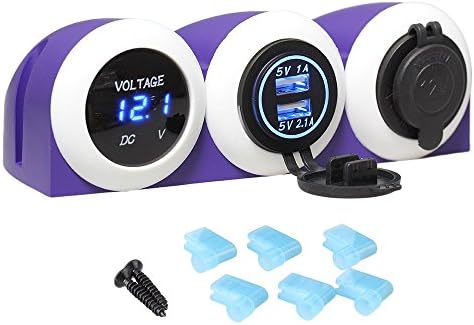 RDEXP Purple DC12-24V Three-Hole Tent Digital Voltmeter + Dual USB Car Charger + Power Socket DS12-2013N / 4010B / 1011 for Car Boat
