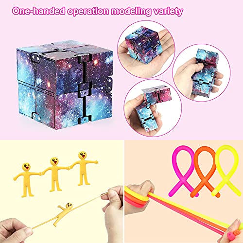 Sensory Fidget Toy Set, 37pcs Fidget Box Stress Relief Toy, Fidget Toy Pack with Bubble Infinity Cube Marble Mesh, Fidget Set with Bag for Adults Kids Autistic ADHD Toys Birthday Party Favors (Pink)