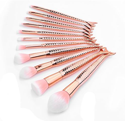 Niceshop 10pcs Mermaid and Professional Makeup Brush Set Cosmetics Tools Beauty Tools Foundation Blending Powder Eyeshadow Contour Concealer Blush Cosmetic Makeup Tool (Rose Gold)