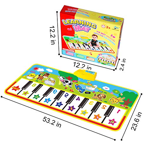 Tencoz Musical Piano Mat, Keyboard Play Mat Portable Musical Blanket with 8 Animal Sounds Dance Mat Educational Toy Gift for Kids Toddler Girls Boys, 53.2 x 23.6 inches