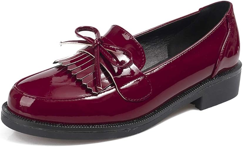 Amazon Kanna レディースローファー エナメル靴 マニッシュシューズ おじ靴 ビット スリッポン オックスフォードシューズ 履きやすい ワインレッド 厚底 大きいサイズ 通勤 Ol風 オシャレ 光沢感 タッセル フリンジ 25 5cm おしゃれ 演奏会 通学 学生靴 ローファー