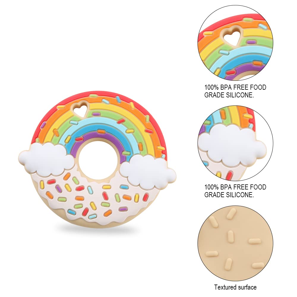 Rainbow Donut Sensory Chew Teether for Boys and Girls,Food Grade Silicone Safety Chewy Teething Toy for Kids with Autism, ADHD,Oral Motor,Teething,Biting Needs