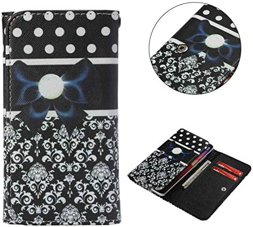 Universal Cell Phone Flip Case for Wiko Getaway 5" and More, JULAM PU Leather Skin Protective Folio Case Cover Wallet Clutch Bag with Card Slots (Black Bow)