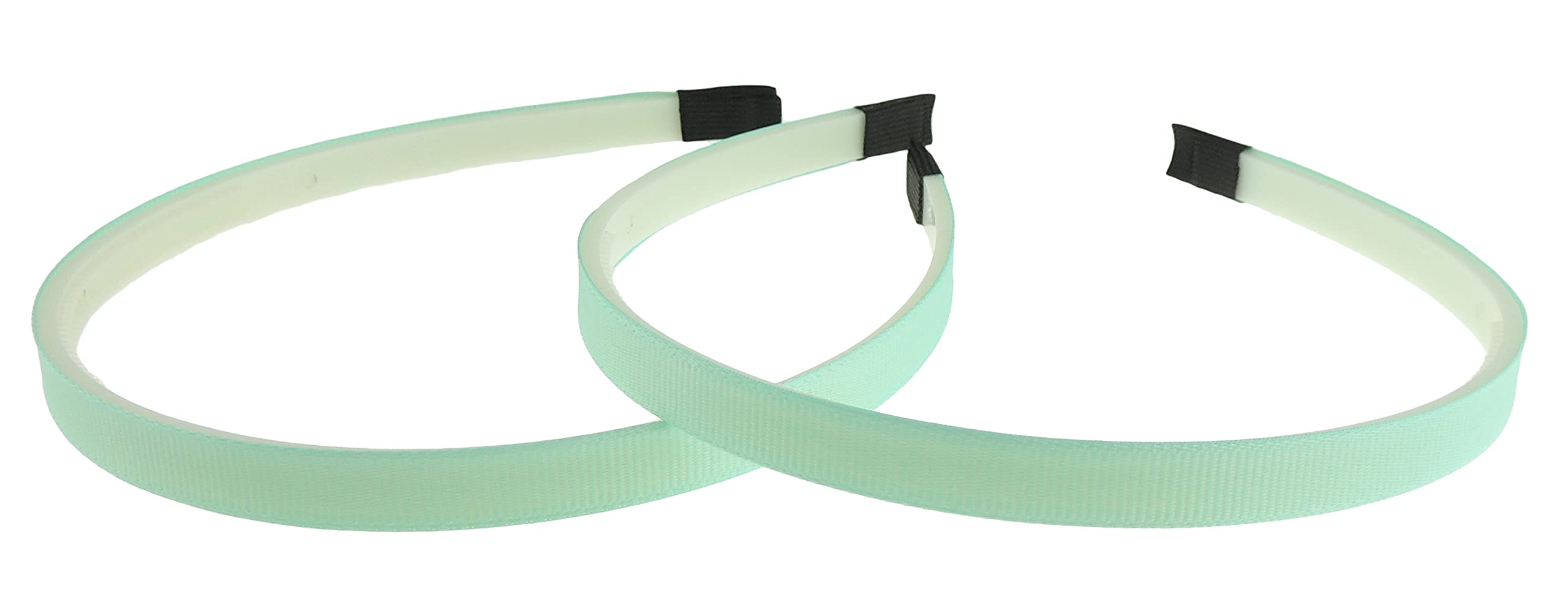 Ladies Girls Set of 2 Ribbed Satin Ribbon 10mm White Toothed Covered Headband Alice Band (Mint)