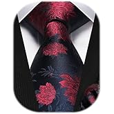 HISDERN Men Floral Ties Woven Classic 3.4" Necktie Set Formal Tie Pocket Square for Wedding with Handkerchief Gift Box