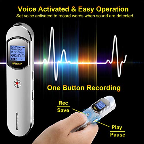 8GB Digital Voice Recorder Voice Activated Recorder - 1536kbps Mini Audio Recorder Recording Device MP3 Player for Lectures/Meetings - Supports TF Card, Password, USB Charge - Silver