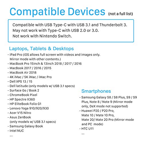 USB C to HDMI Cable (4K 60Hz, 6ft) 24K Gold Plated Connectors, USB 3.1 & Thunderbolt 3 Compatible with MacBook Pro, iPad Pro, iMac 4K / 5K / Pro, Surface Book 2 Samsung S8 S9 Note 8 9