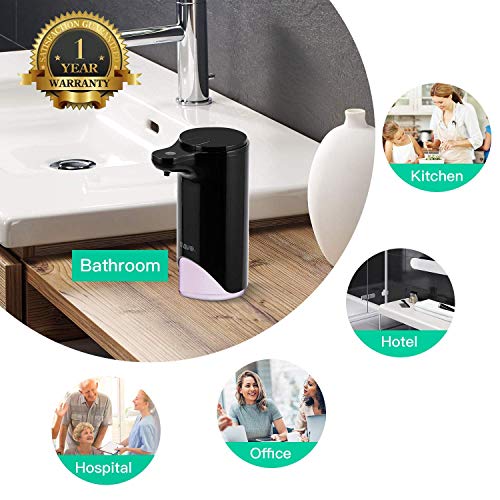 SVAVO Automatic Foaming Soap Dispenser, Hands-free Touchless Countertop Sensor Soap Dispensers Pump for Bathroom Kitchen Home Office Hotel School, Adjustable Foam Volume, 10oz 280ml (Black)