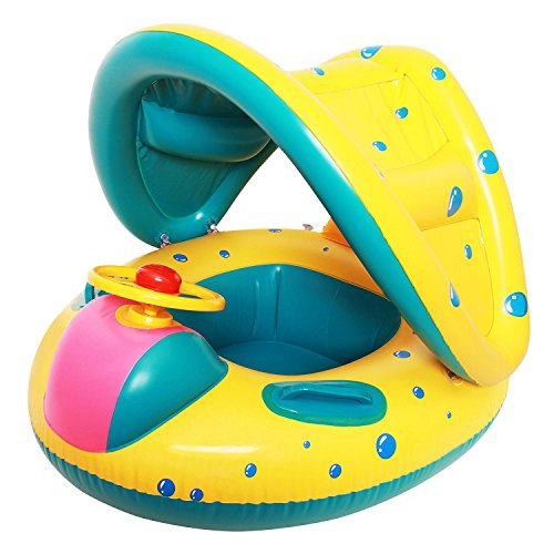StillCool Baby Pool Float Infant Swimming Ring with Canopy Shade for 1 to 3 Years Old Kids (Yellow&Blue)