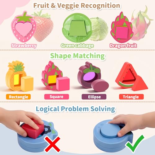 jerryvon Montessori Toys 1 Year – Baby Toy 1 Year Wooden with 8 Fruits and Vegetables to Fit and Stack – Original Gift Baby Girl Boy 1 2 3 Years – Toys Children 1 Year Educational Toy