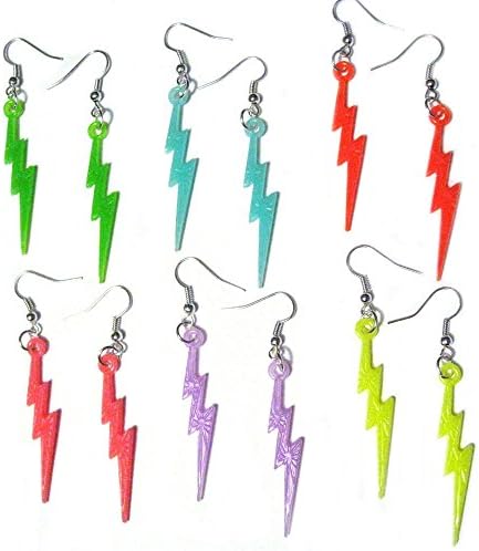 Flash Lightning Bolt Silver Plated French Hook Dangle Earrings Set of 5 colors