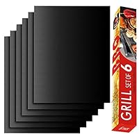 RENOOK Grill Mat Set of 6 - 100% Non-Stick BBQ Grill Mats, Heavy Duty, Reusable, and Easy to Clean - Works on Electric Grill Gas Charcoal BBQ  - 15.75 x 13-Inch, Black