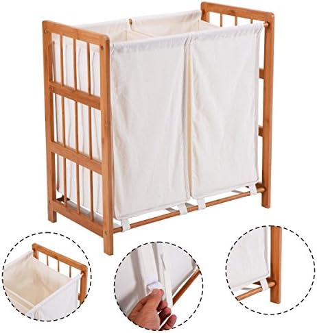 2 Bag Compartments Separate Different Bamboo Laundry Hamper Modern Elegant Design