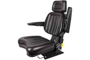 RHFUGBOJ Universal Lawn Mower Shock Absorption Seat, Tractor Seat with Armrest Headrest Seatbelt, Adjustable Slide Rail Waterproof Loader Forklift Seat, Compatible with Bucket Excavator Backhoe Dozer