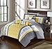 Chic Home Clayton 10 Piece Comforter Set Pintuck Pieced Block Embroidery Bed in a Bag with Sheet Set, Queen Grey Yellow