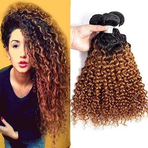 Brazilian Ombre Deep Curly Hair 3 Bundles Grade 8a Human Hair Extensions 2 tone Ombre Brazilian Kinky Curly Virgin Hair Weave T1B/30 Color(T1B/30, 12" 14" 14")