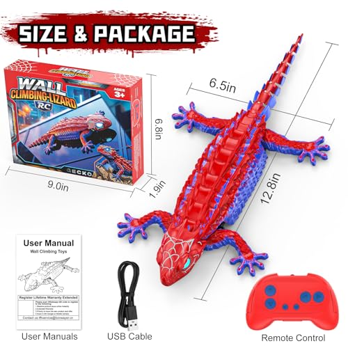 Loueouv RC Wall Climbing Gecko, Rechargeable Remote Control Robot for Kids | 360° Rotating RC Stunt Car with Light, Wall Crawler Lizard Toys for 3-12 Year Old Boys Girls Kids Toys