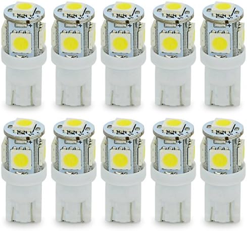 Kashine T10 LED Bulb White 194 Led Bulb 168 Led Bulb W5W Led Bulbs 2825 5 5050 SMD for Car Interior Lights Dome Lights Map Lights Parking Lights Door Lights License Plate Lights Lamps (Pack of 10)