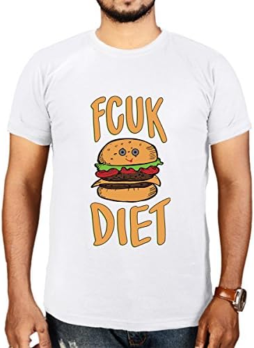UniQBees Premium Cotton Men's Printed Designer T-Shirt (White-FCUK DIET)